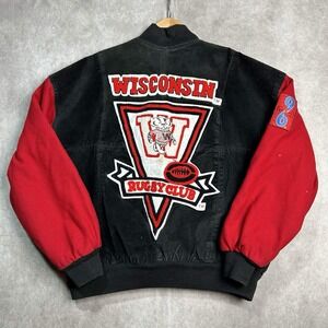 Vtg DSJ 96 Wisconsin Badgers Men's Suede Leather Wool Jacket Size L Rugby Club